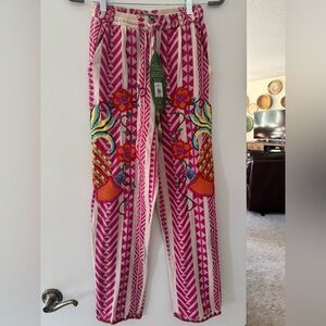 Farm Rio NEW straight leg cotton embroidered pants